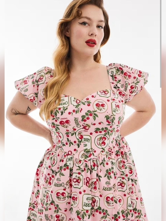 torrid Dresses & Skirts - RETROCHIC torrid Pink Cherry-Print Sweetheart Mini Dress